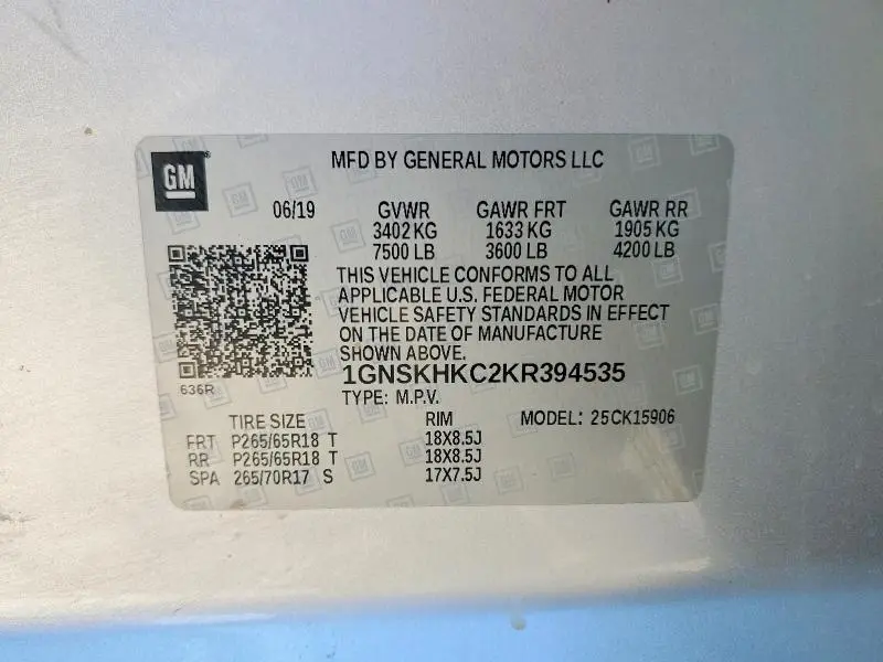 2019 CHEVROLET SUBURBAN K1500 LT  