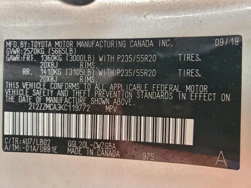 2019 LEXUS RX 350 BASE  