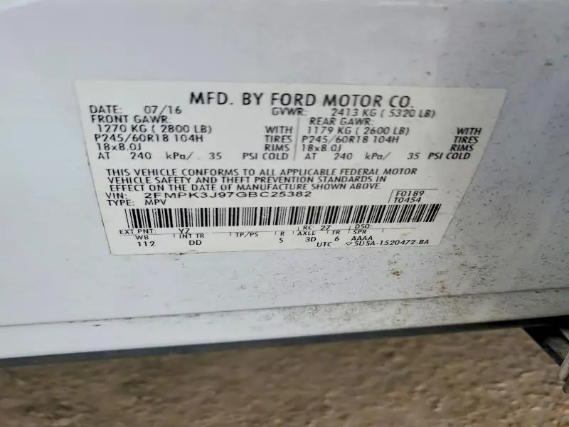 2016 FORD EDGE SEL  