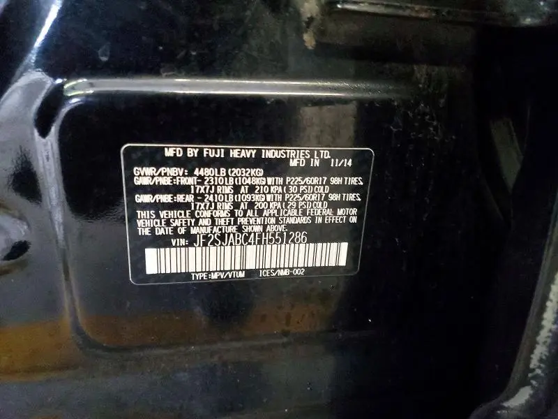 2015 SUBARU FORESTER 2.5I  