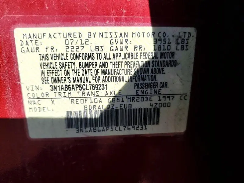 2012 NISSAN SENTRA 2.0  