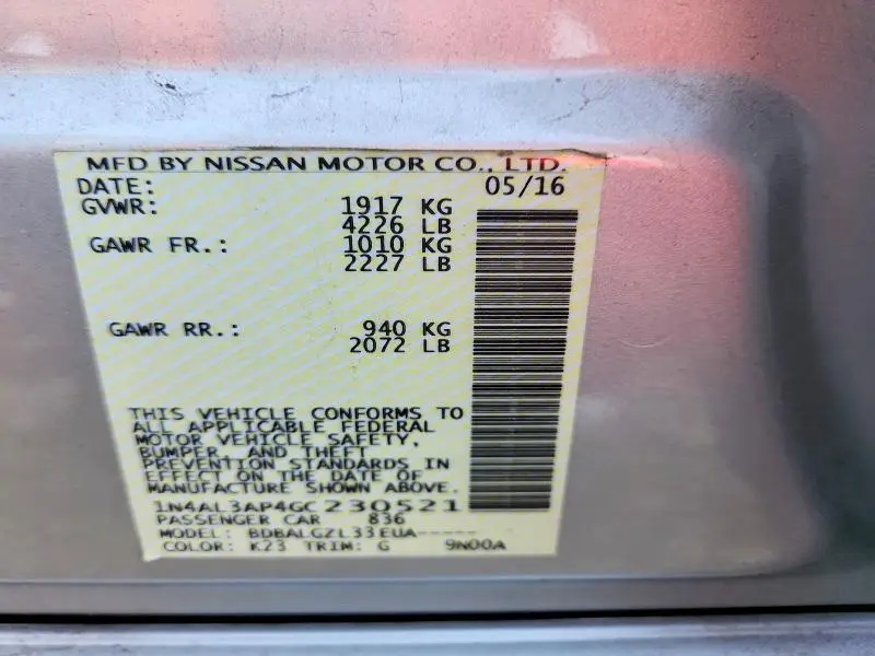 2016 NISSAN ALTIMA   