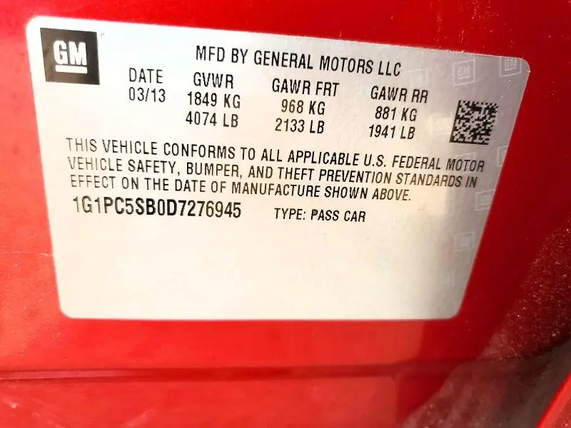 2013 CHEVROLET CRUZE LT  