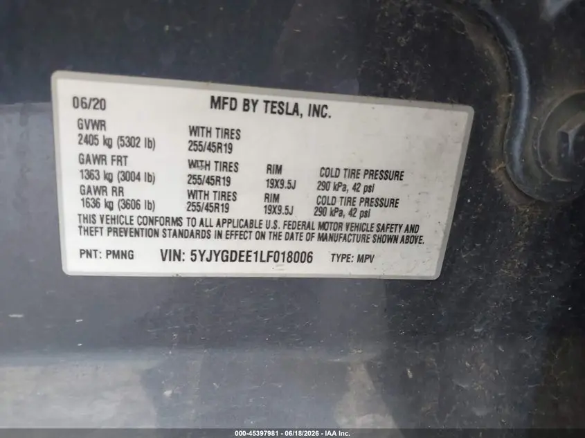 2020 TESLA MODEL Y LONG RANGE DUAL MOTOR ALL-WHEEL DRIVE