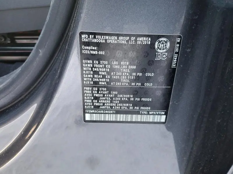 2019 VOLKSWAGEN ATLAS SEL  