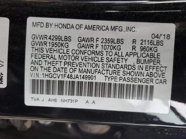 2018 HONDA ACCORD EX  