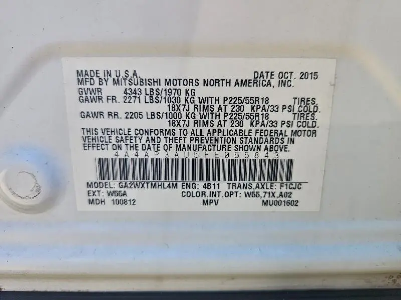 2015 MITSUBISHI OUTLANDER SPORT ES  