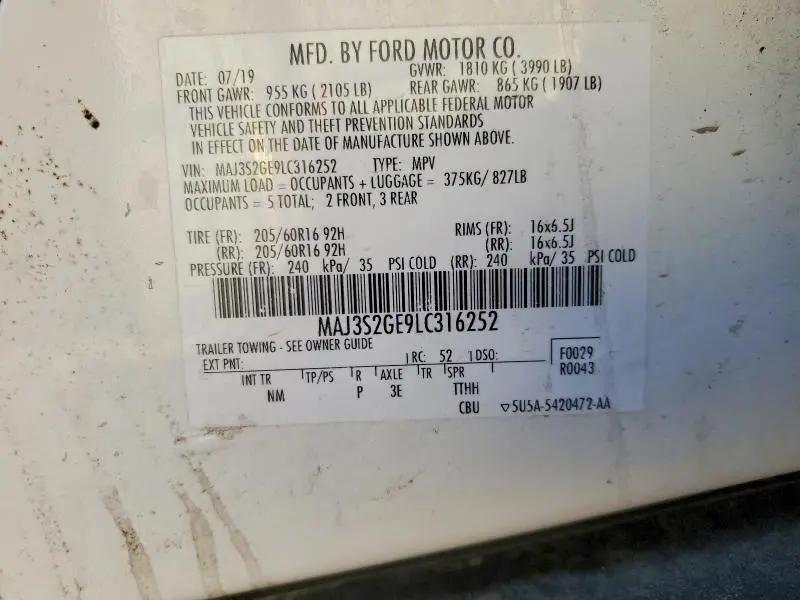 2020 FORD ECOSPORT SE  