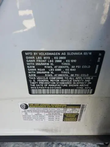 2016 VOLKSWAGEN TOUAREG SPORT  