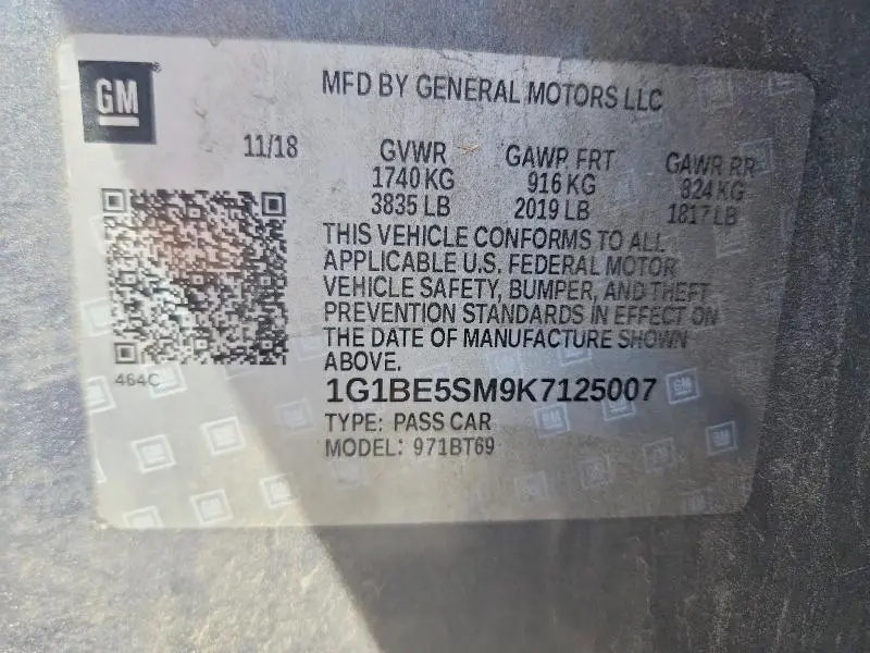 2019 CHEVROLET CRUZE LT  