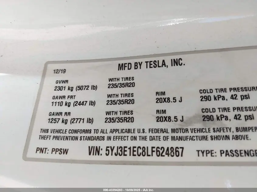 2020 TESLA MODEL 3 PERFORMANCE DUAL MOTOR ALL-WHEEL DRIVE