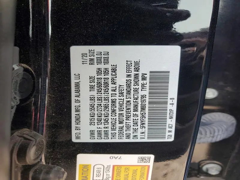 2021 HONDA PILOT EXL  