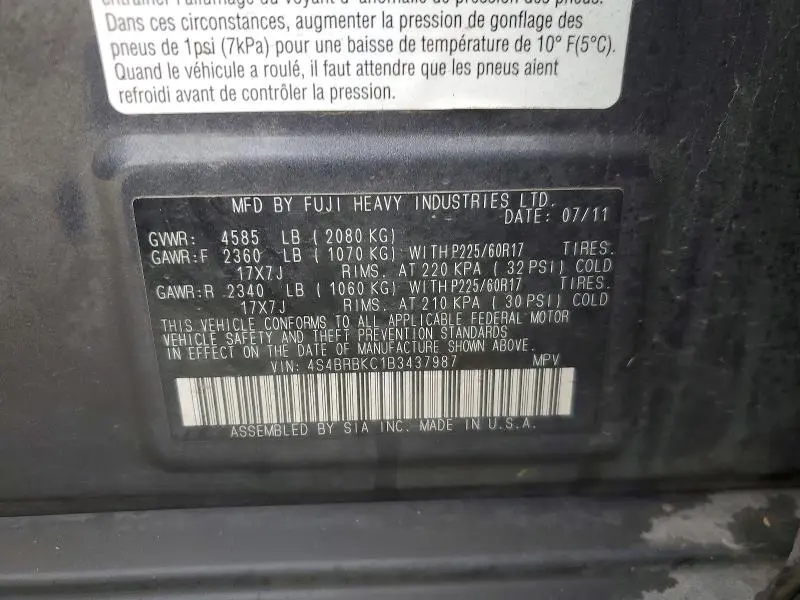 2011 SUBARU OUTBACK 2.5I LIMITED  
