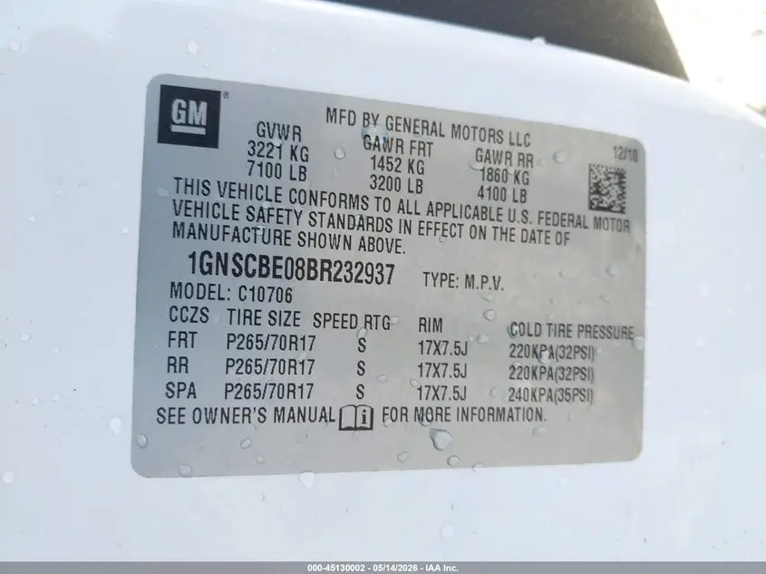 2011 CHEVROLET TAHOE LT