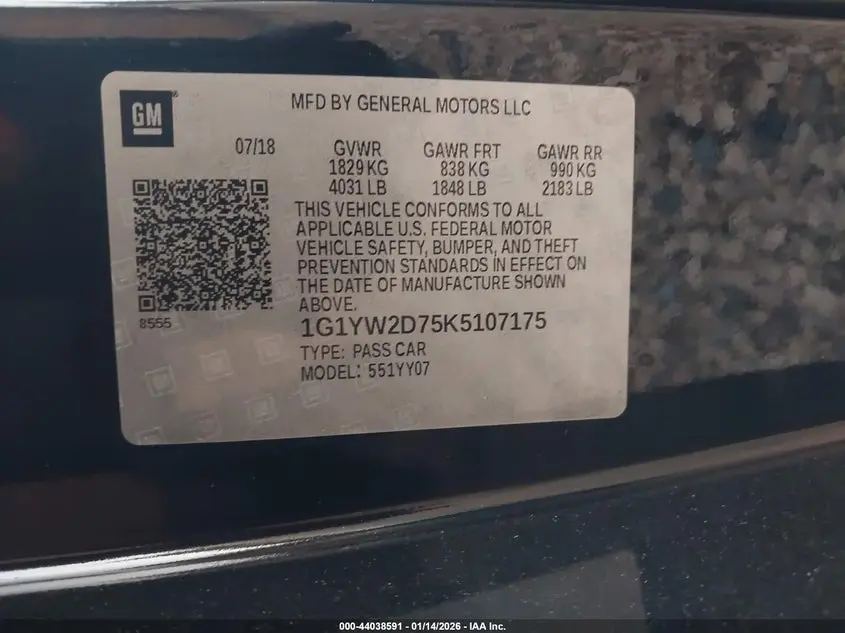 2019 CHEVROLET CORVETTE GRAND SPORT