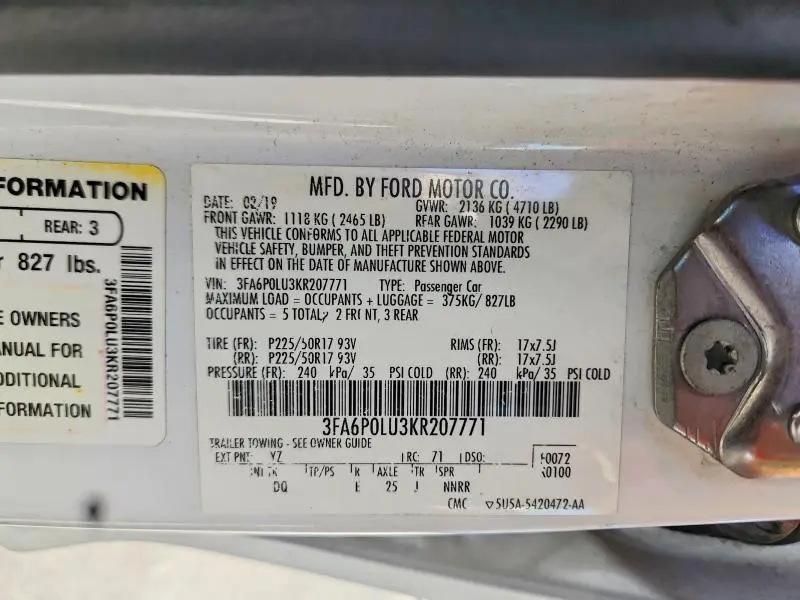 2019 FORD FUSION SE  