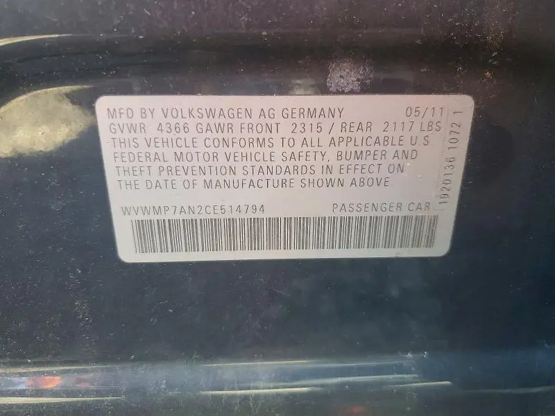 2012 VOLKSWAGEN CC SPORT  