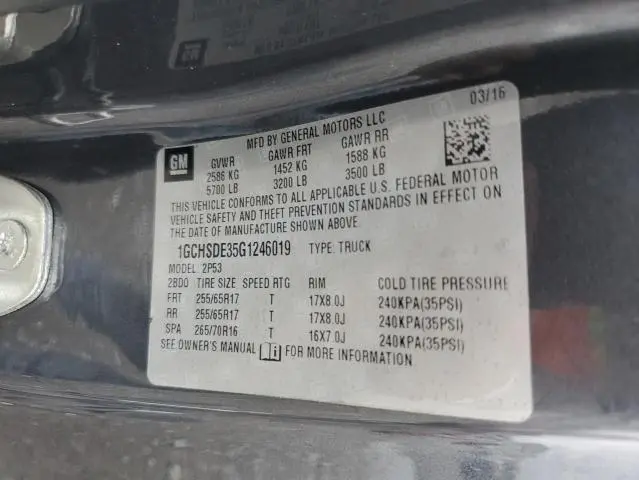 2016 CHEVROLET COLORADO Z71  