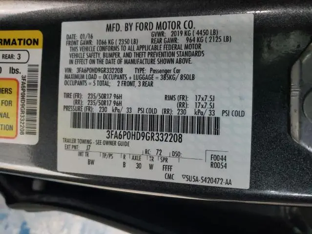 2016 FORD FUSION SE  