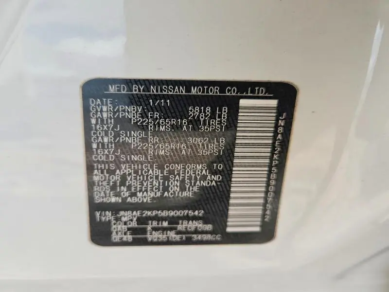 2011 NISSAN QUEST 3.5 S  