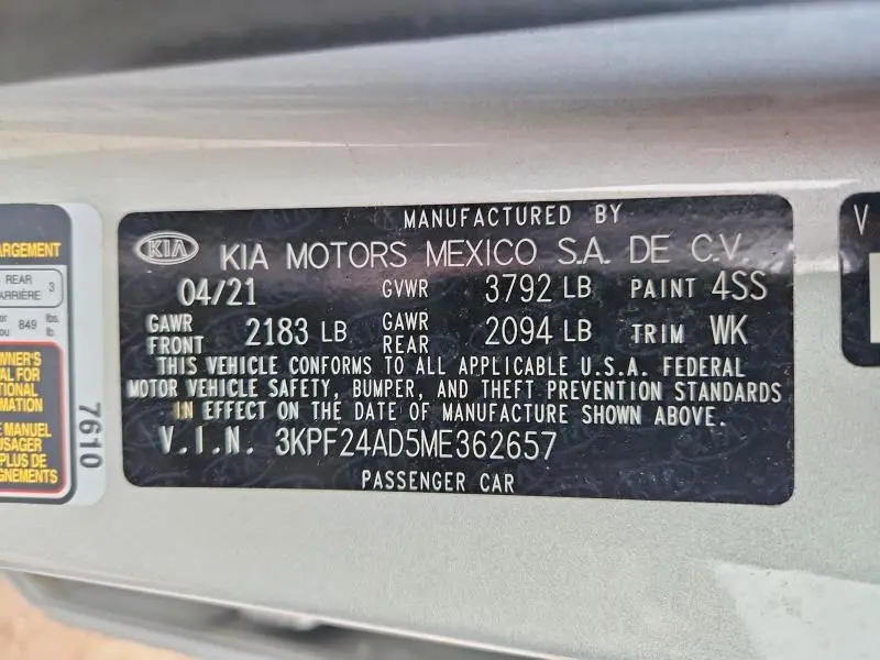2021 KIA FORTE LXS  