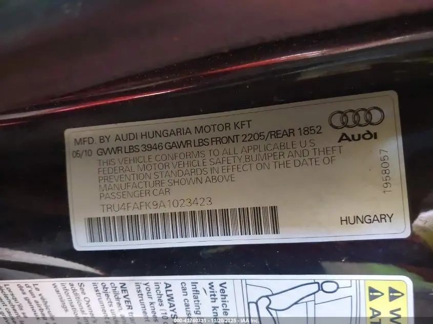 2010 AUDI TT 2.0T PREMIUM