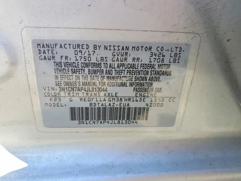 2018 NISSAN VERSA S PLUS  