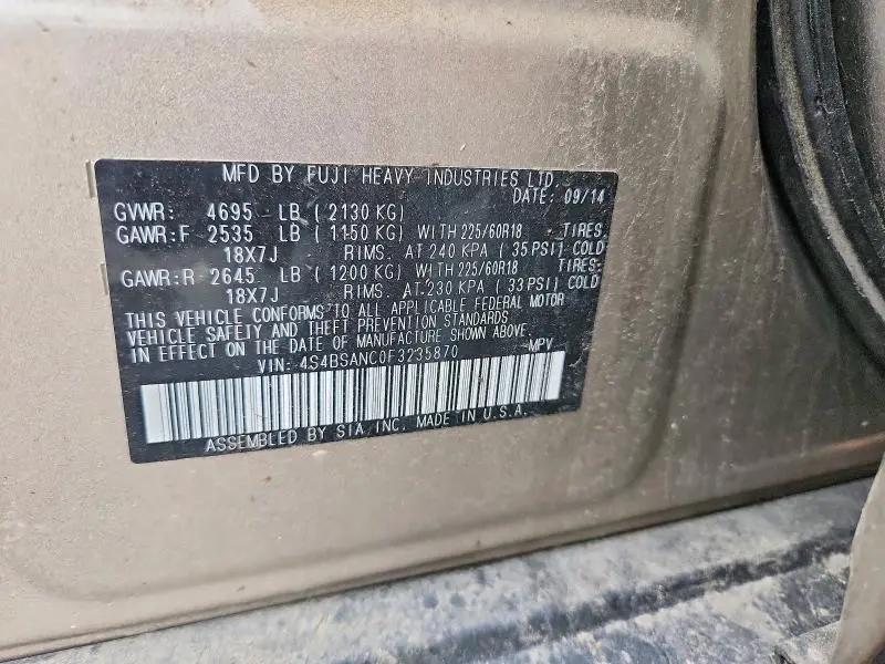 2015 SUBARU OUTBACK 2.5I LIMITED  