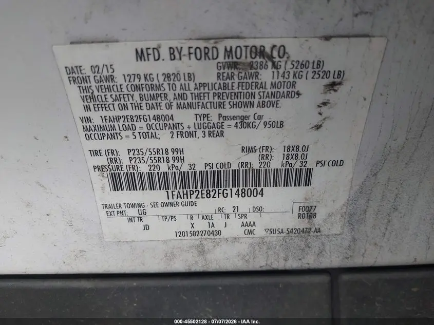 2015 FORD TAURUS SEL