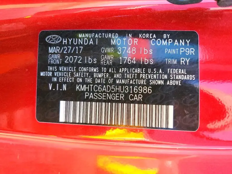 2017 HYUNDAI VELOSTER BASE  