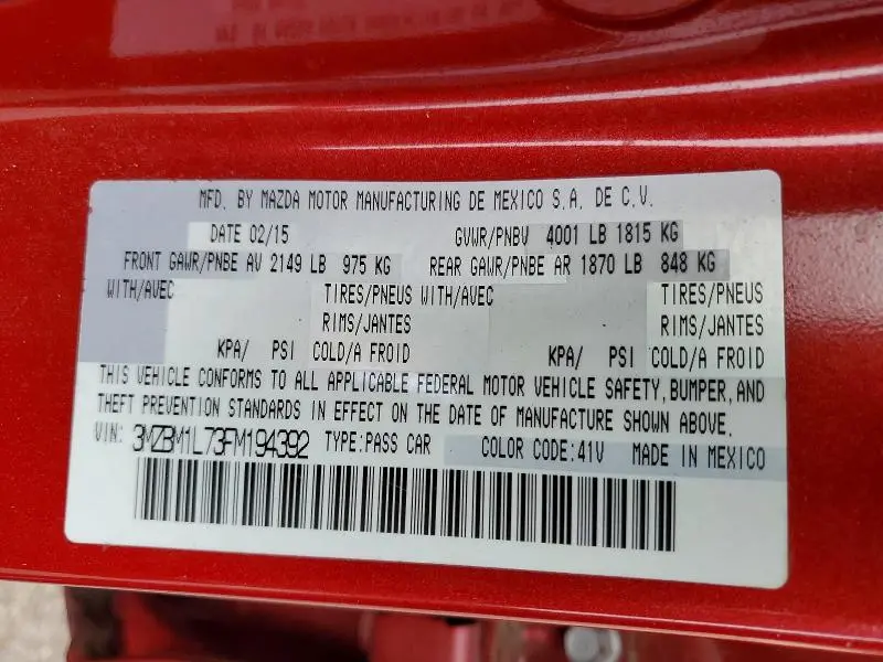 2015 MAZDA 3 TOURING  