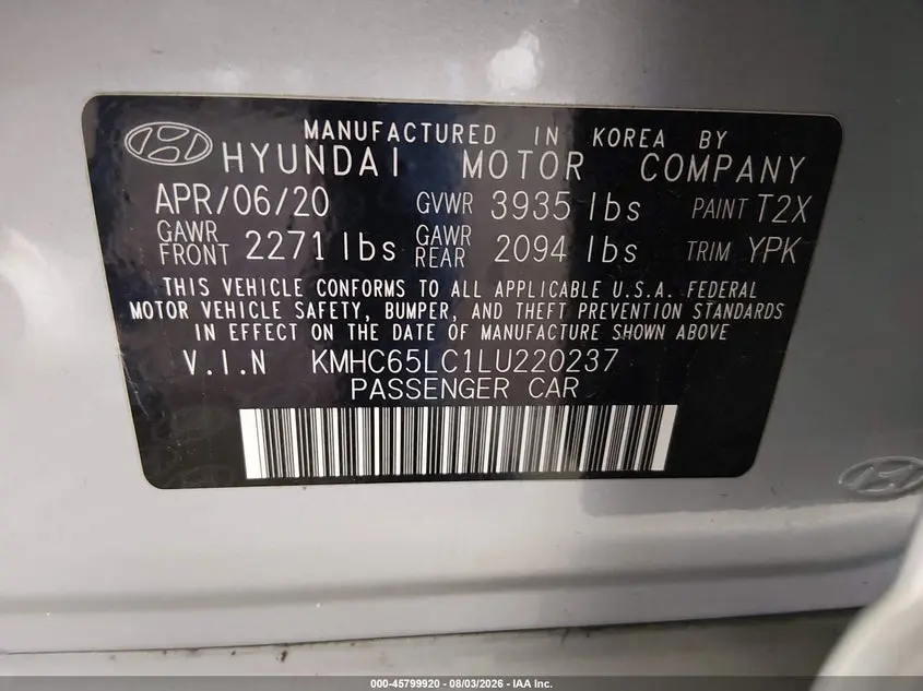 2020 HYUNDAI IONIQ HYBRID BLUE