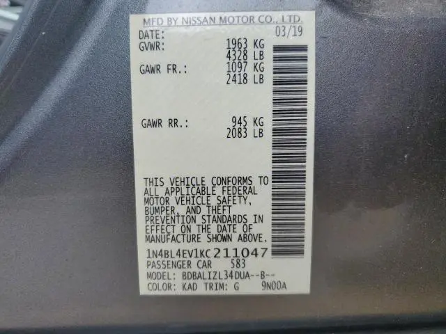 2019 NISSAN ALTIMA SL  