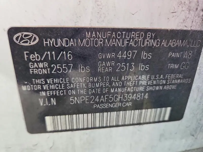 2016 HYUNDAI SONATA SE  