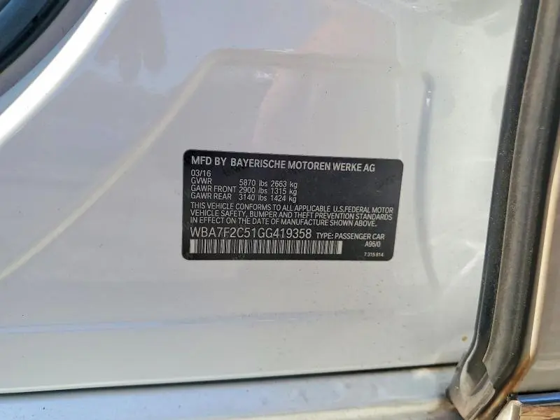 2016 BMW 750 XI  