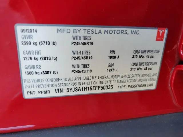 2014 TESLA MODEL S   