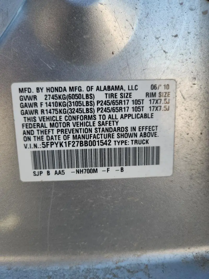 2011 HONDA RIDGELINE RT  