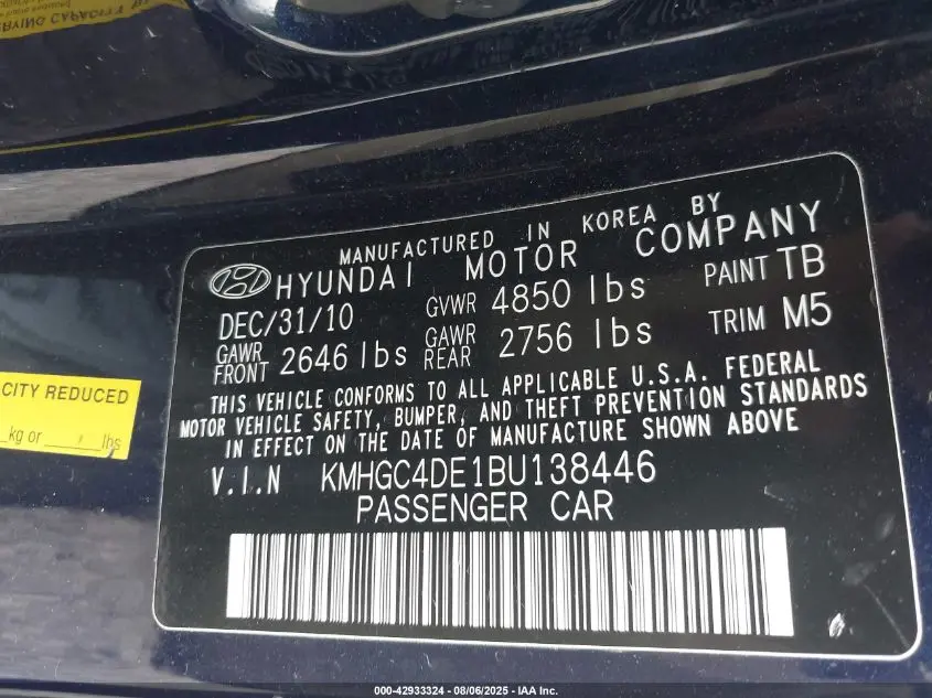 2011 HYUNDAI GENESIS 3.8