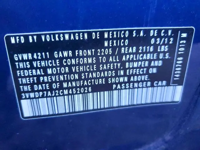 2012 VOLKSWAGEN JETTA   