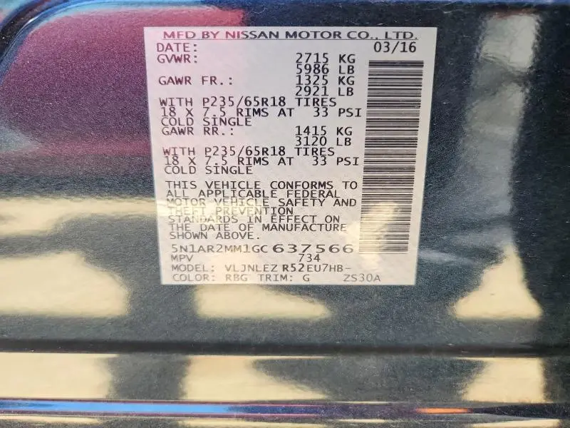 2016 NISSAN PATHFINDER SV  