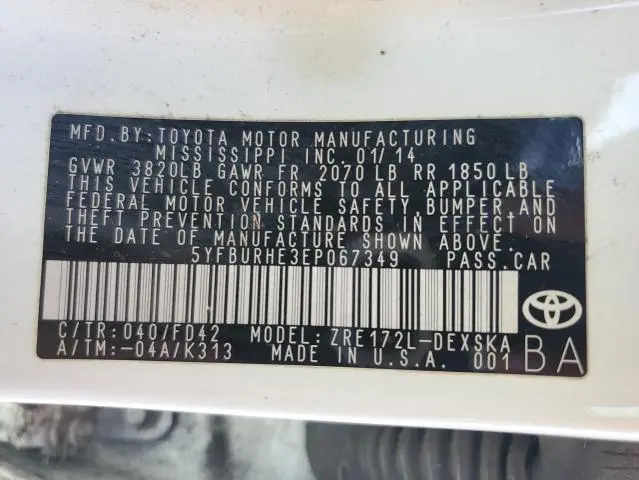 2014 TOYOTA COROLLA L  