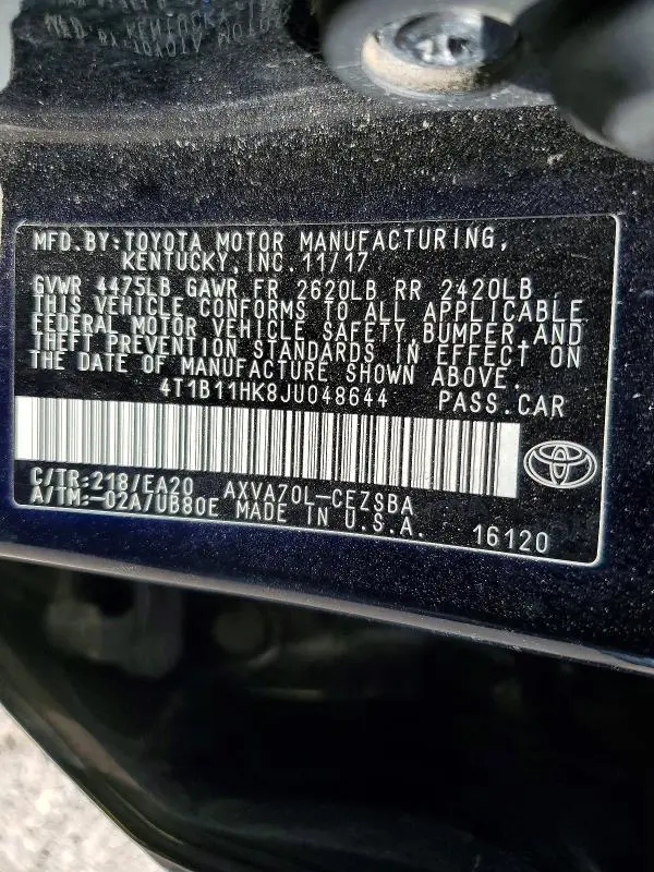 2018 TOYOTA CAMRY SE  