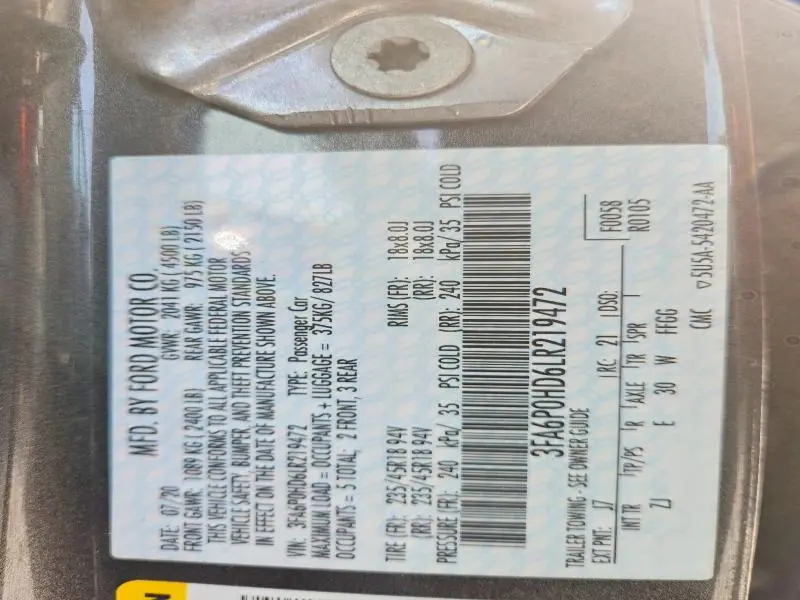 2020 FORD FUSION SE  
