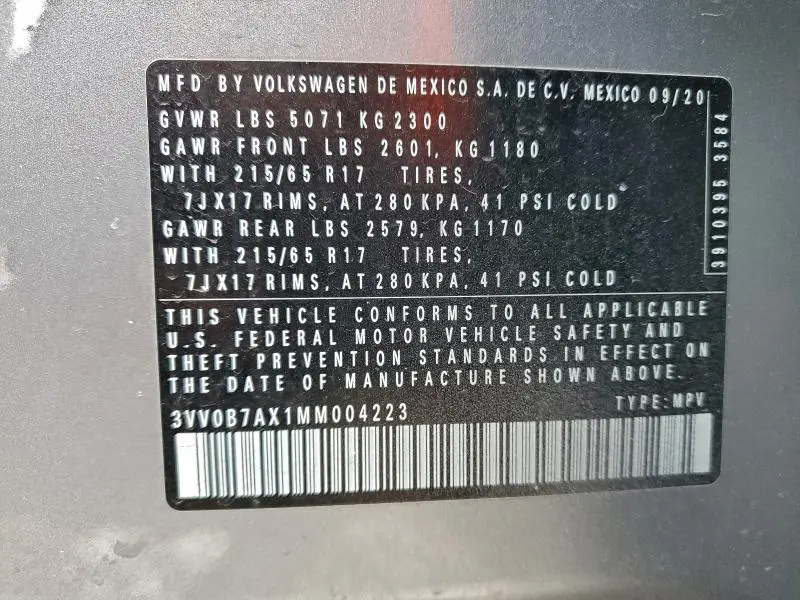 2021 VOLKSWAGEN TIGUAN S  