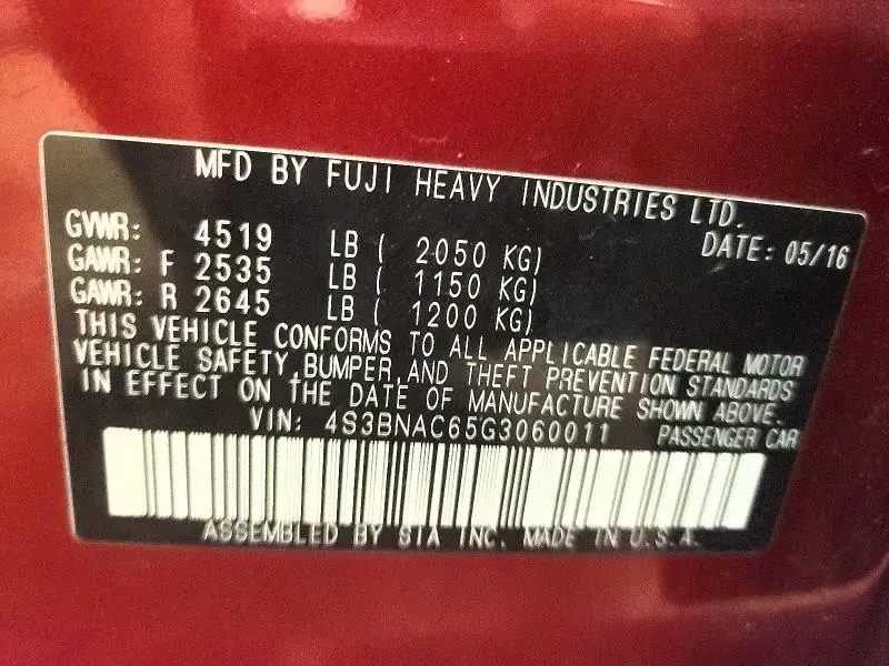 2016 SUBARU LEGACY 2.5I PREMIUM  