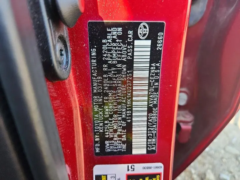 2019 TOYOTA CAMRY LE  