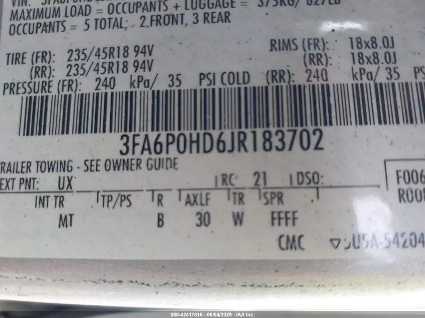 2018 FORD FUSION SE