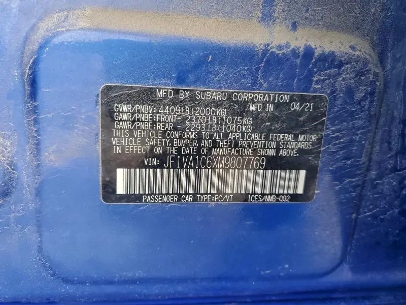 2021 SUBARU WRX PREMIUM  