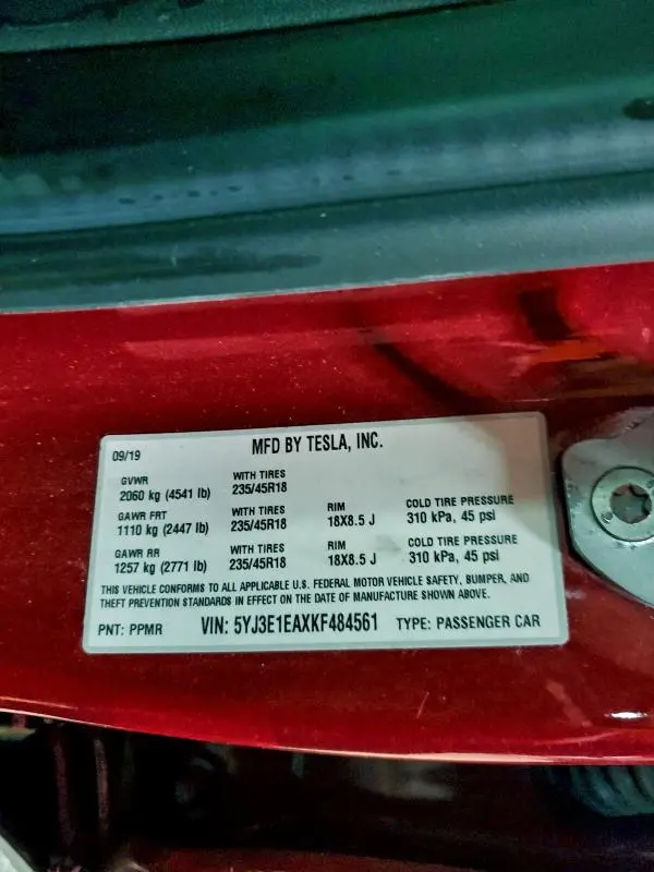 2019 TESLA MODEL 3   
