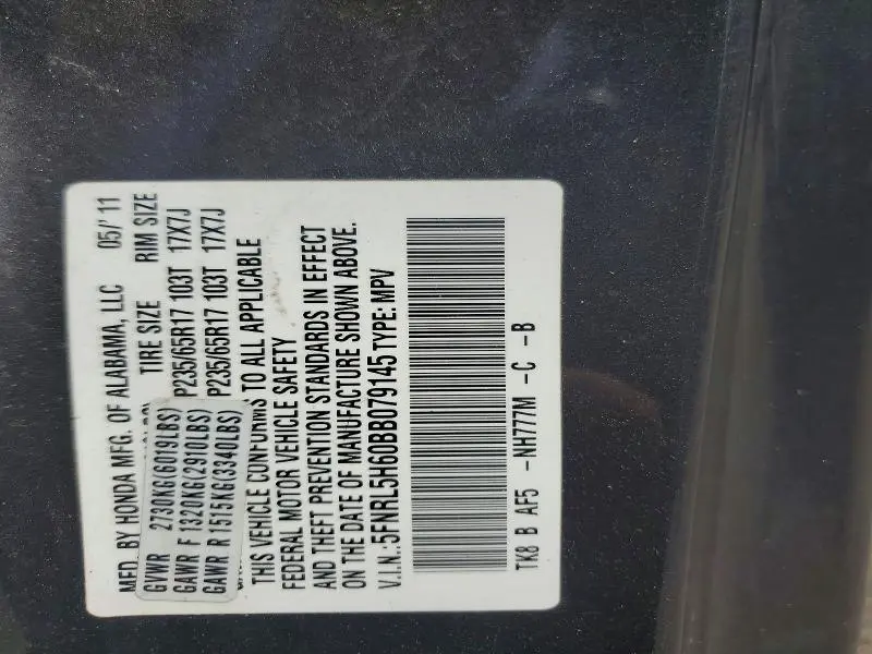 2011 HONDA ODYSSEY EXL  